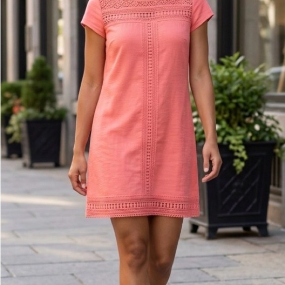 Xhilaration Coral Crochet-Trim Shift Mini Dress